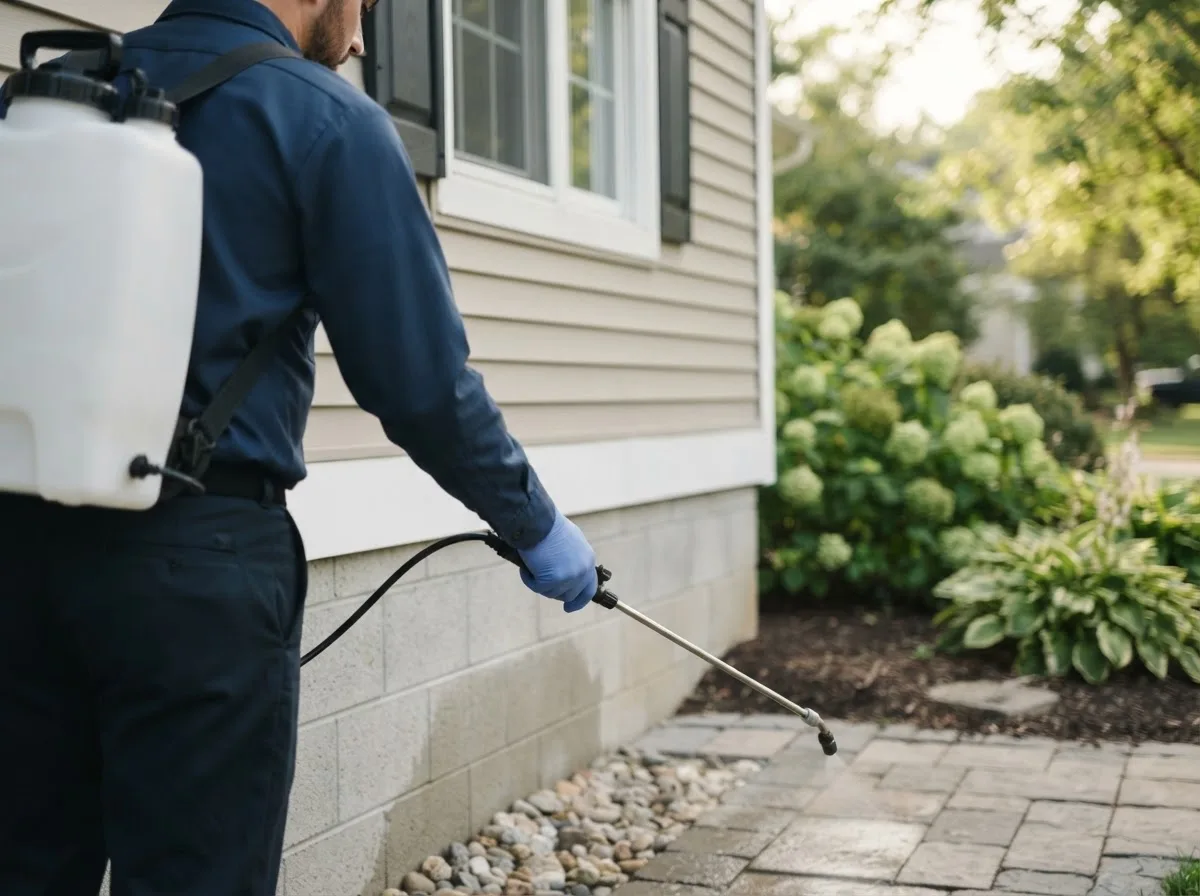 Pest control technician inspecting a home in Low Moor, VA